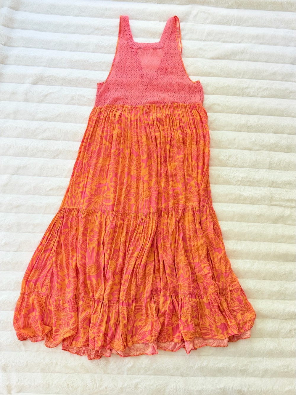 Free People Pink Orange Floral Maxi Dress Boho Sleeveless Size M Summer - Picture 8 of 12